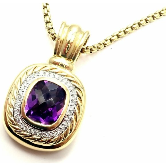 David Yurman Jewelry - David Yurman Cable 18k Yellow Gold Amethyst Diamond Large Pendant Chain Necklace